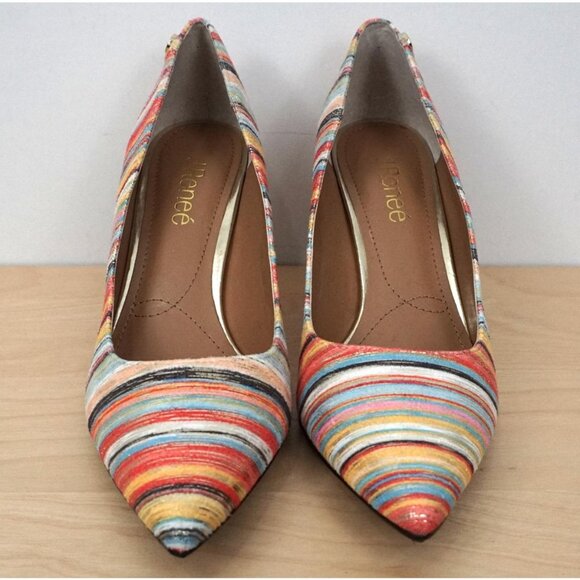 J. Renee Bryanne Multicolor Metallic Striped Fabric Uper High Heels Size 7.5M - Picture 3 of 9